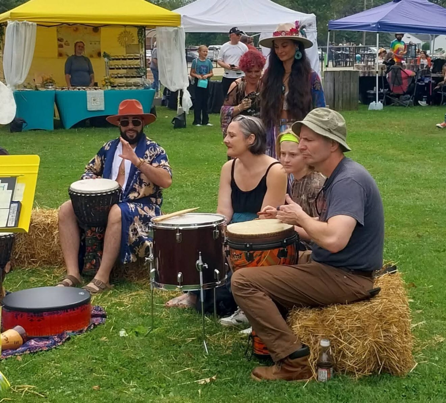 Drum circle at an outdoor festival